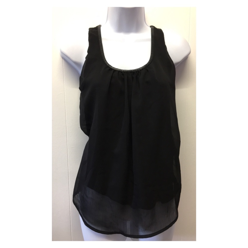 Banana Republic | Leather Trim Sheer Tank Blouse •
